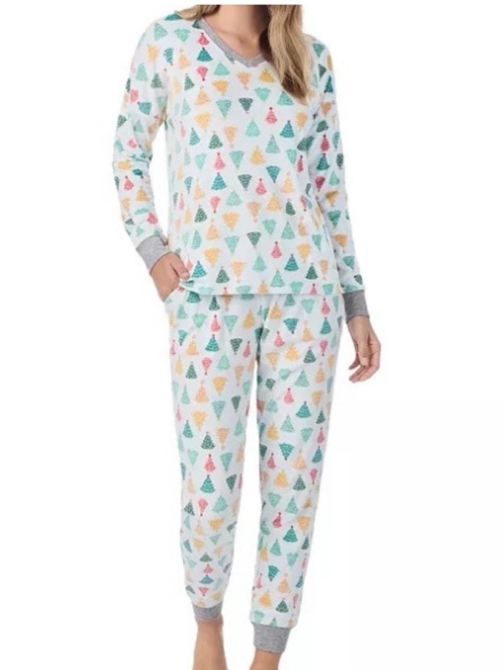 Cuddl Duds Christmas Trees Fleece Pajamas 2 Piece Top & Joggers Pants Size XXL